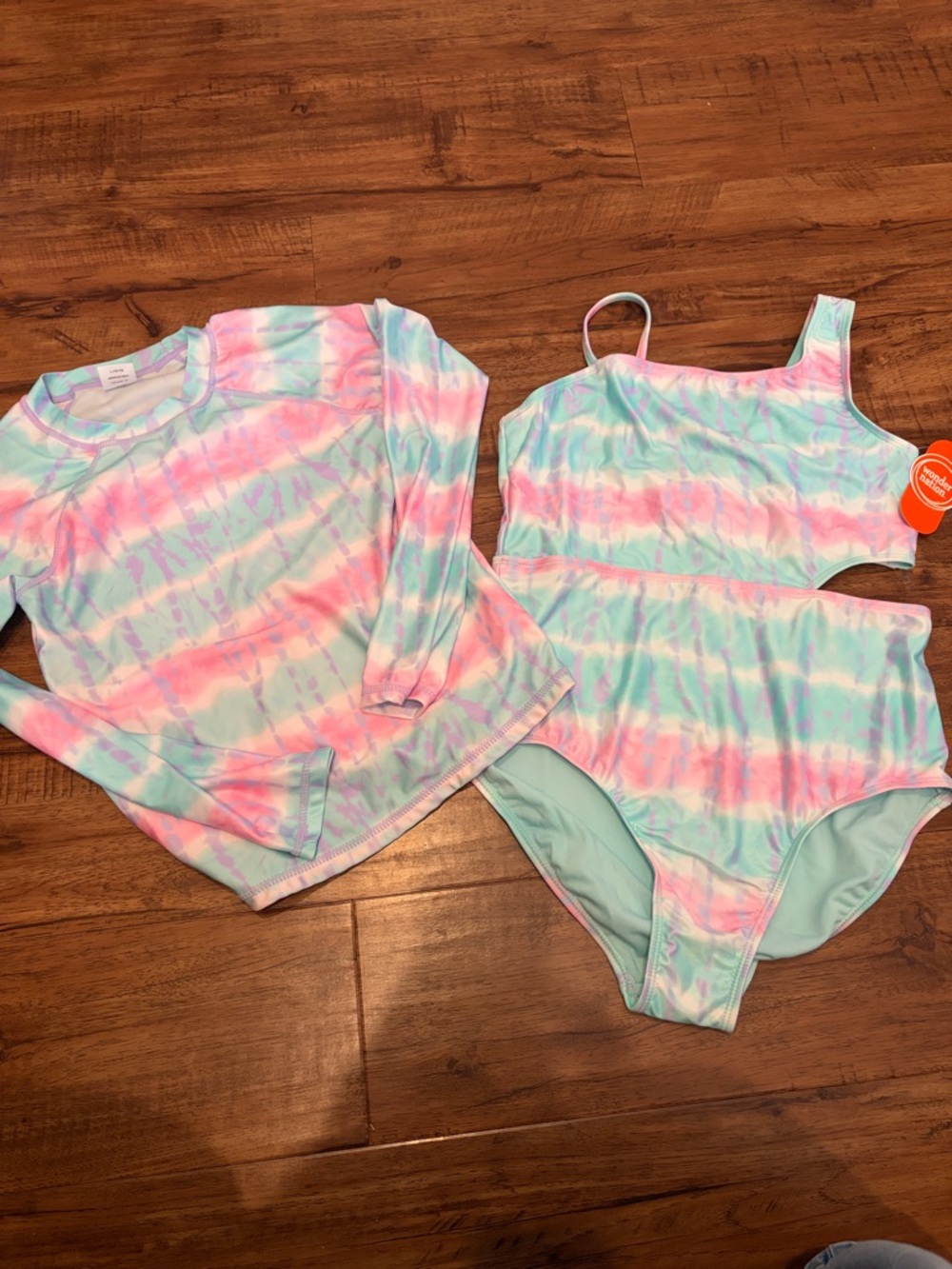 wonder nation Pastel Tie-Dye Rash Guard in Mint, Pink & Lavender